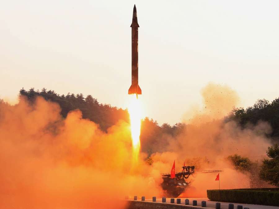 This photo, released by North Korea's official Korean Central News Agency on May 30, 2017, shows a ballistic missile being launched. The North's leader Kim Jong-un observed the missile test and expressed satisfaction with the performance of the ballistic missile controlled by a precision guidance system, according to North Korean media. The North launched a Scud-type short-range missile early in the morning on May 29 from its east coast that flew around 450 kilometers, according to the South Korean and U.S. militaries. (For Use Only in the Republic of Korea. No Redistribution) (Yonhap/IANS) by .
