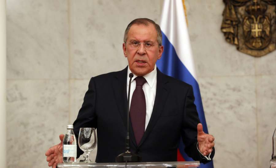 BELGRADE, Feb. 21, 2017 (Xinhua) -- Visiting Russian Foreign Minister Sergey Lavrov speaks at a joint press conference with Serbian President Aleksandar Vucic (not in the picture) in Belgrade, Serbia, on Feb. 21, 2018. The European Union (EU) will have to understand Serbia's relations with Russia, if it wishes to see it as its future member, Serbian President Aleksandar Vucic said after meeting visiting Russian Foreign Minister Sergey Lavrov on Wednesday in Belgrade. (Xinhua/Predrag Milosavljevic/IANS) by .