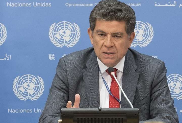 United Nations Security Council President Gustavo Meza-Cuadra, who is the Permanent Representative of Peru, at a news conference on Monday, April 2, 2018, at the UN headquarters in New York. (Photo: UN/IANS) by .