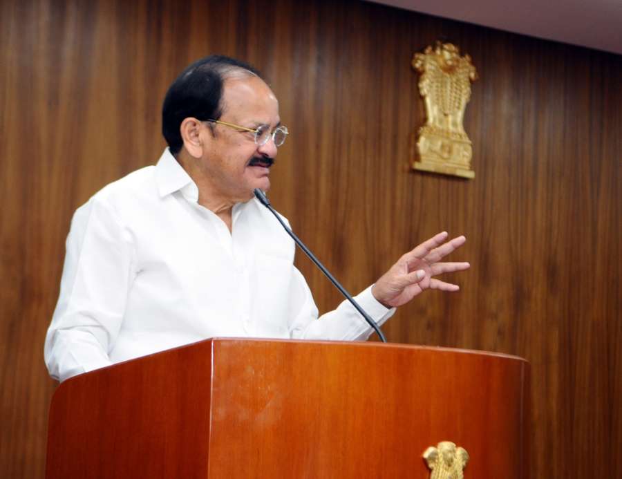 New Delhi: Vice President M Venkaiah Naidu addresses the Students and their families being offered Scholarships from Amar Ujala Foundation of Amar Ujala Publications Limited, in New Delhi on April 19, 2018. (Photo: IANS/PIB) by .
