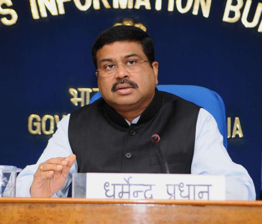 New Delhi: Union Minister for Petroleum and Natural Gas and Skill Development and Entrepreneurship Dharmendra Pradhan addresses a press conference on PNG matters in New Delhi on Feb 13, 2018. (Photo: IANS/PIB) by .