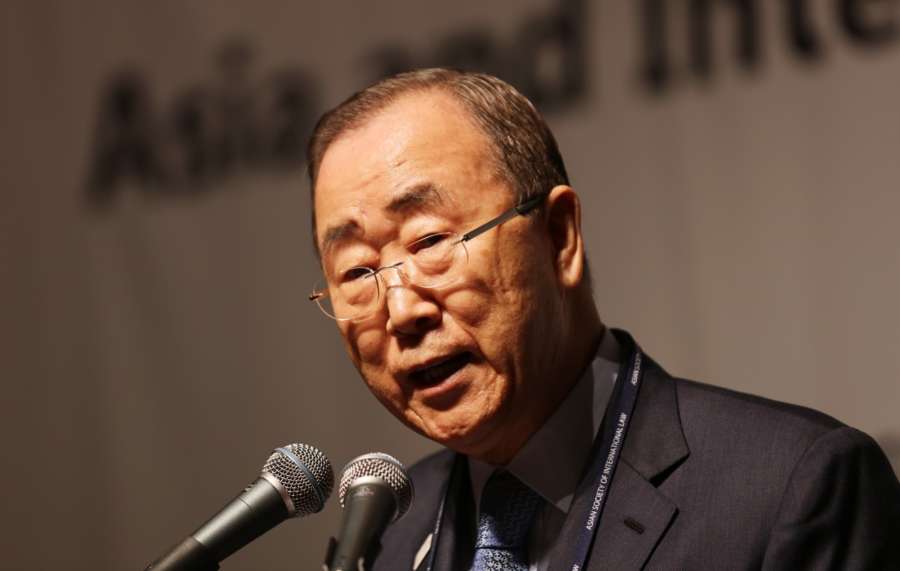Seoul: Former U.N. Secretary-General Ban Ki-moon speaks at an international law conference at the Lotte Hotel in downtown Seoul on Aug. 25, 2017. (Yonhap/IANS) by .