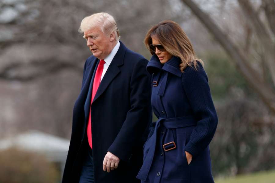 WASHINGTON, March 19, 2018 (Xinhua) -- U.S. President Donald Trump (L) and First Lady Melania Trump depart the White House in Washington D.C., the United States, on March 19, 2018. U.S. President Donald Trump on Thursday suggested "the ultimate penalties" against drug dealers in a bid to fight the country's rampant opioid crisis. (Xinhua/Ting Shen/IANS) by .