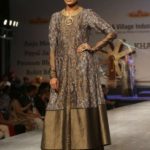 New Delhi: A model showcases creation of fashion designer Poonam Bhagat collections at FDCI Fashion Show "Khadi - Transcending Boundaries" in collaboration with KVIC as a part of SME Convention 2018 hosted by MSME, in New Delhi, on April 23, 2017. (Photo: Amlan Paliwal/IANS) by .
