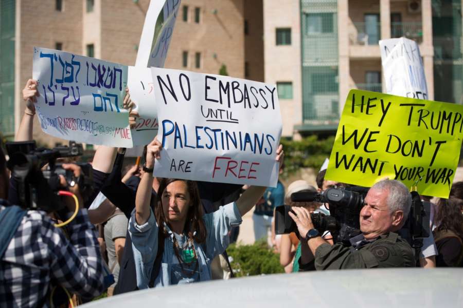 JERUSALEM, May 14, 2018 (Xinhua) People protest against the new U.S. embassy in Jerusalem, on May 14, 2018. The inauguration ceremony of the new U.S. embassy in Jerusalem started on Monday afternoon, as Israeli and U.S. officials gathered in the city amidst deadly clashes in the Gaza Strip. (Xinhua/Guo Yu) (hy/IANS) by .