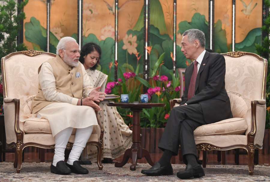 Singapore: Prime Minister Narendra Modi meets with Singapore's Prime Minister Lee Hsien Loong, at Istana - Presidential Palace, in Singapore on June 01, 2018. (Photo: IANS/PIB) by .