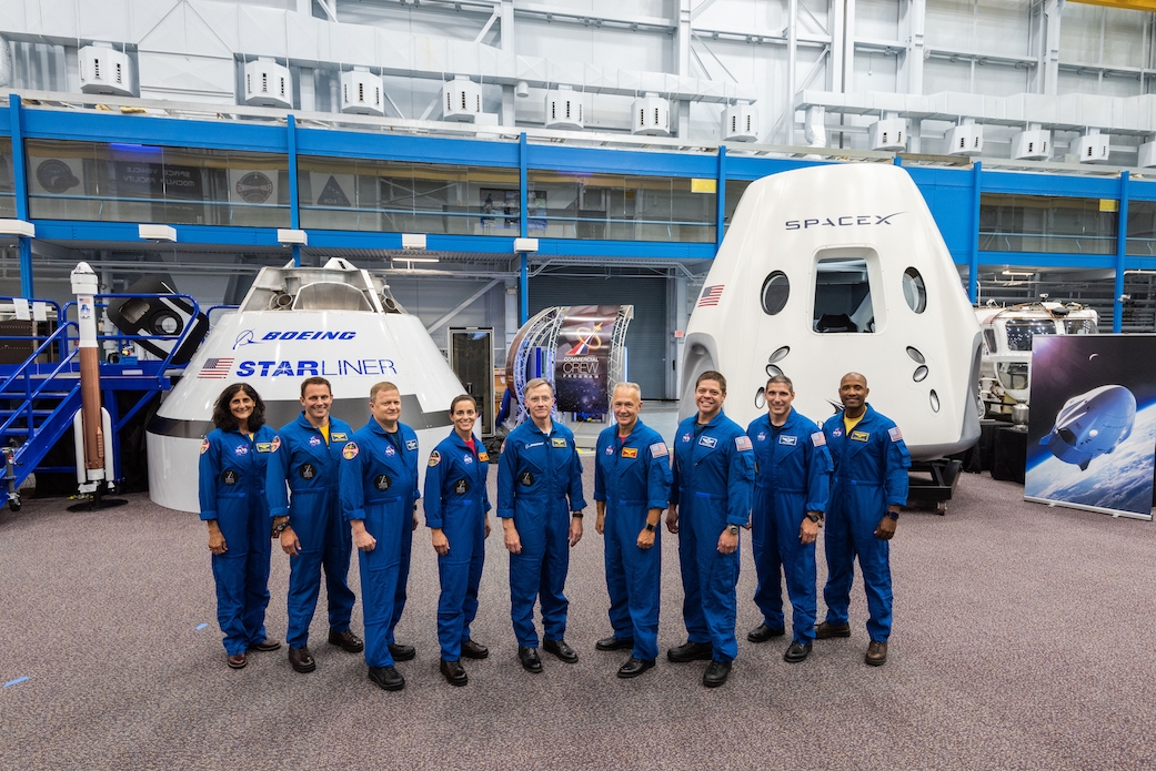 The first US astronauts who will fly on American-made, commercial spacecraft to and from the International Space Station, are, from left, Sunita Williams, Josh Cassada, Eric Boe, Nicole Mann, Christopher Ferguson, Douglas Hurley, Robert Behnken, Michael Hopkins and Victor Glover. (Photo: NASA) by .