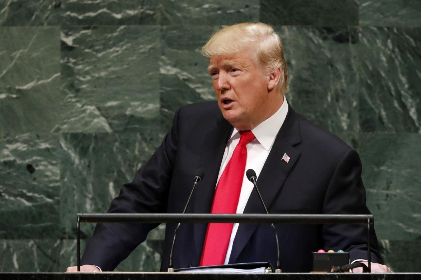 UNITED NATIONS, Sept. 25, 2018 (Xinhua) -- U.S. President Donald Trump addresses the General Debate of the 73rd session of the United Nations General Assembly at the UN Headquarters in New York, on Sept. 25, 2018. (Xinhua/Li Muzi/IANS) by .