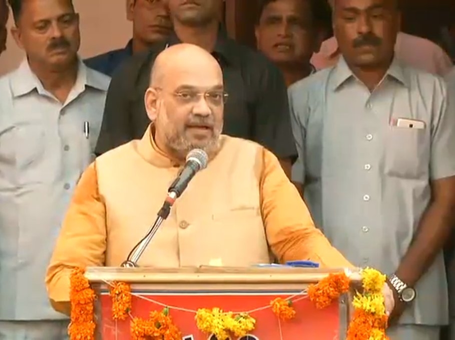 Bhilwara : BJP chief Amit Shah addresses during an interactive session with the physically challenged people, in Bhilwara, Rajasthan, on Sept 17, 2018. (Photo: IANS/Twitter/@BJP4India) by .