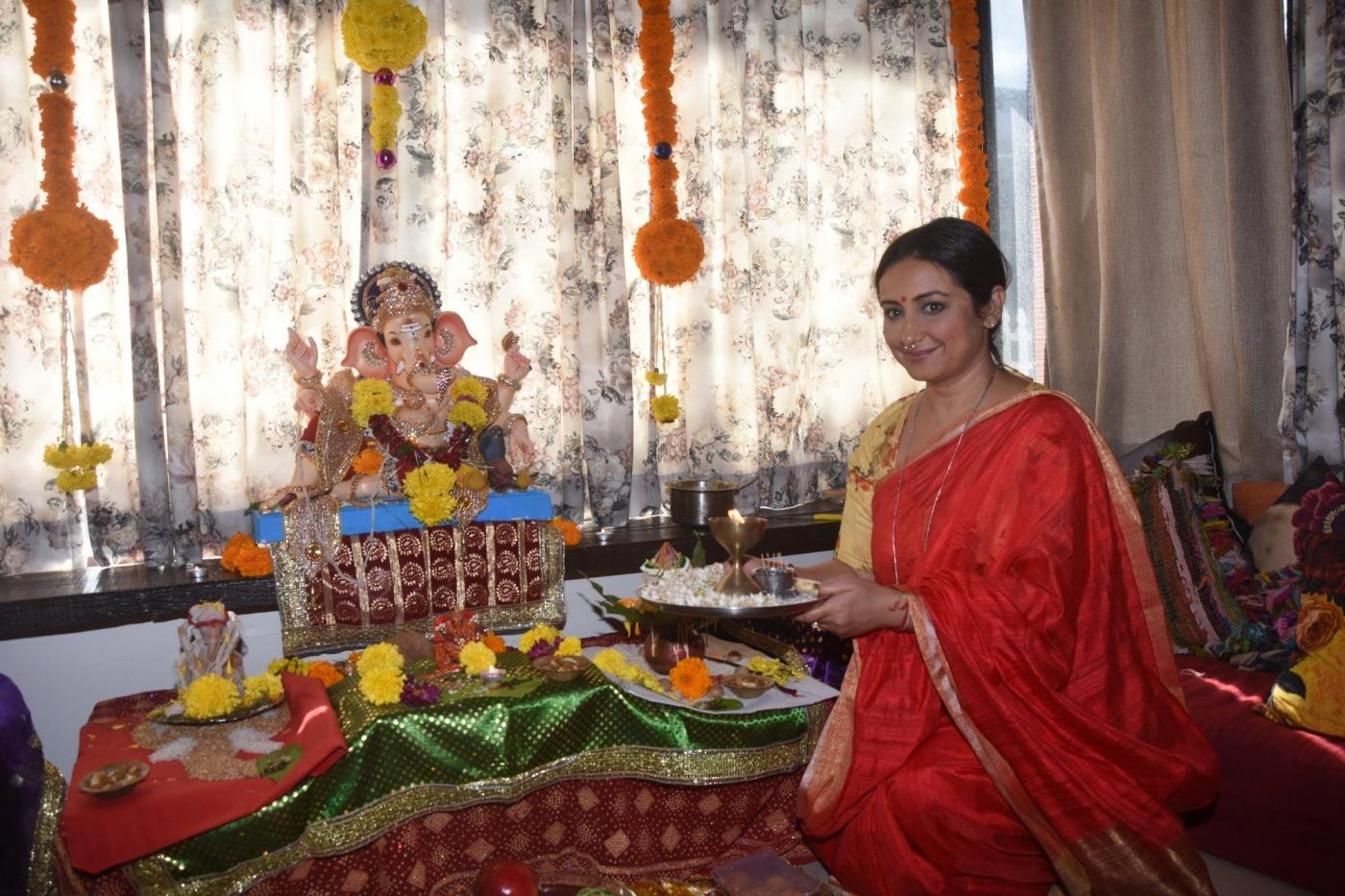 Mumbai: Actress Divya Dutta offer prayers to Lord Ganesha on the occasion of Ganesh Chaturthi, in Mumbai on Sept 13, 2018. (Photo: IANS) by .