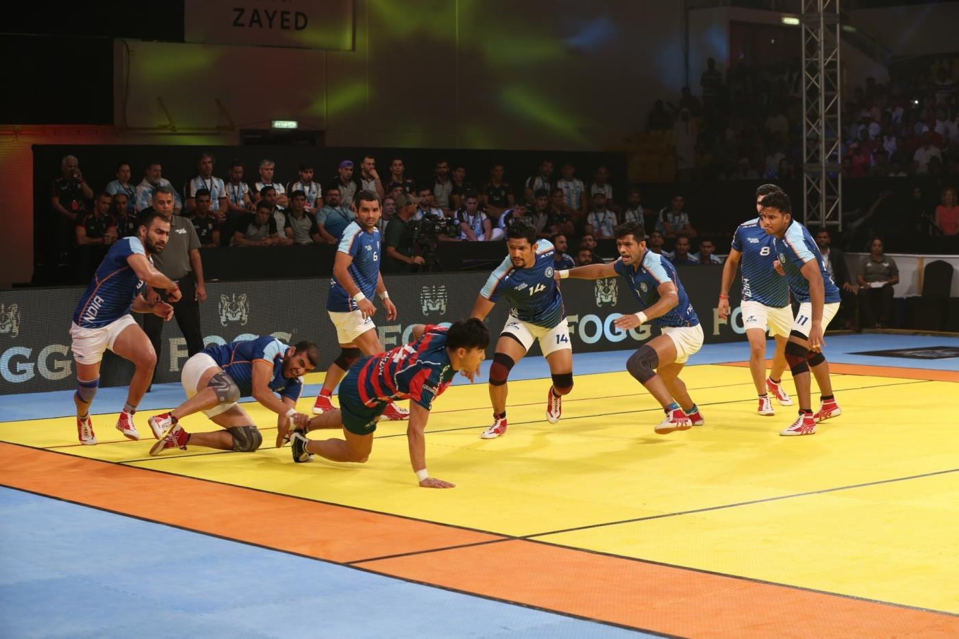 Dubai: Players in action during the second semi final of Kabaddi Masters Dubai between India and South Korea at the Al Wasl Sports Club, in Dubai on June 29, 2018. (Photo: IANS) by .