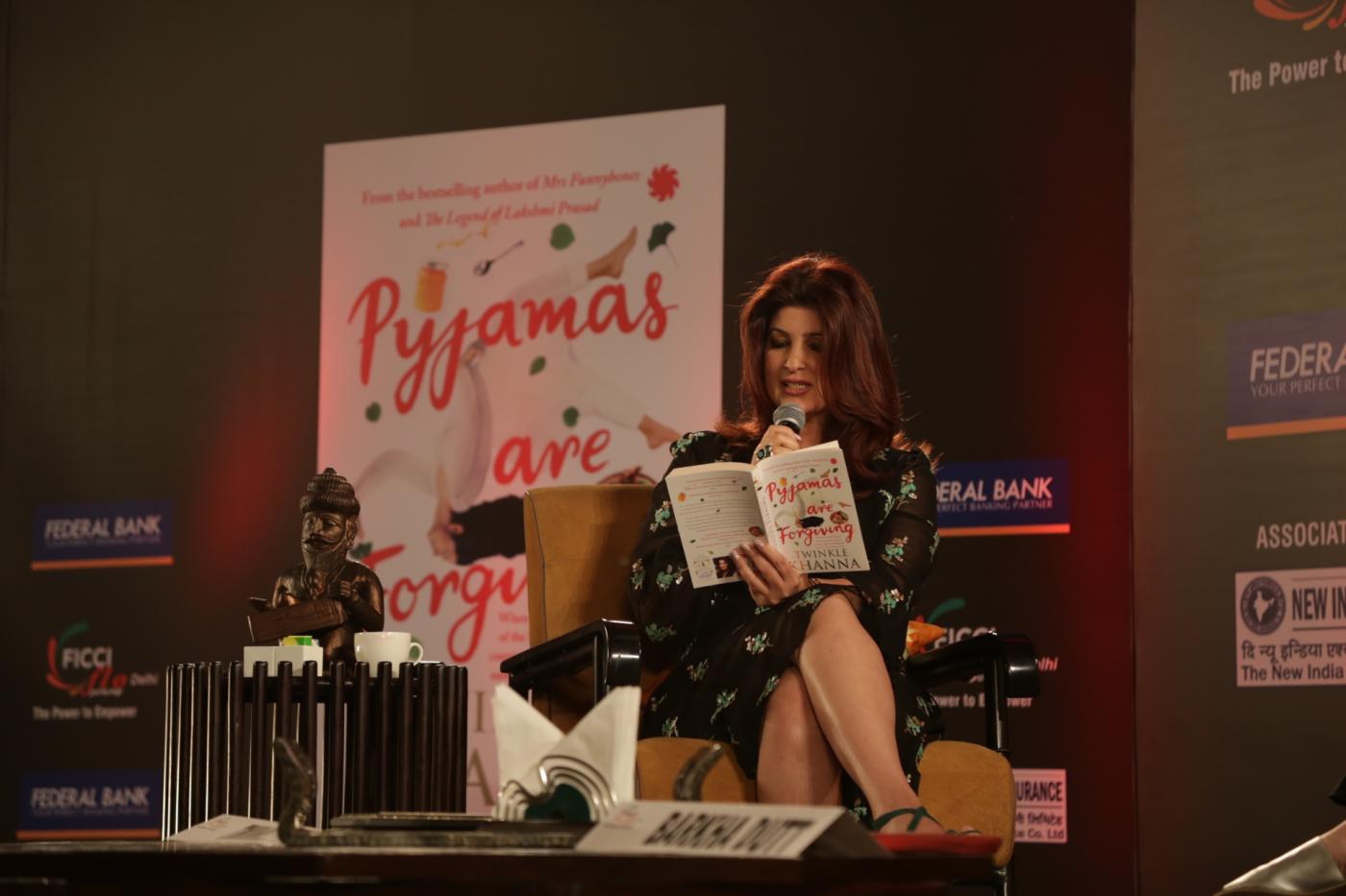 New Delhi: Actor-turned-author Twinkle Khanna attends a FICCI YFLO session "Pyjamas are Forgiving" in New Delhi on Sept 19, 2018. (Photo: Amlan Paliwal/IANS) by .