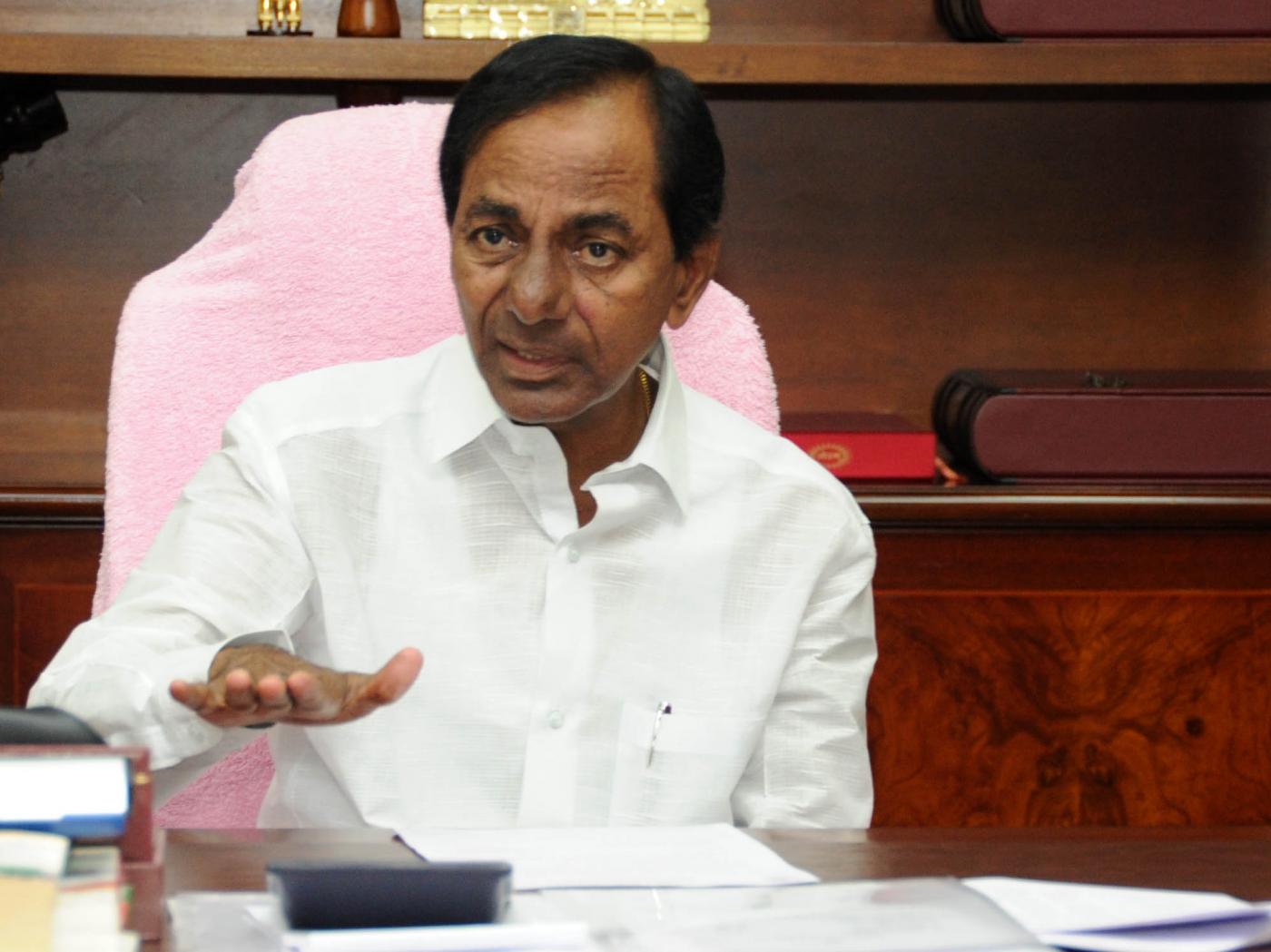 Hyderabad: Telangana Chief Minister K Chandrasekhar Rao addresses during a review meeting with the officials on supply of water to Mission Bhagiratha programme in Hyderabad on Sept 11, 2017. (Photo: IANS) by .