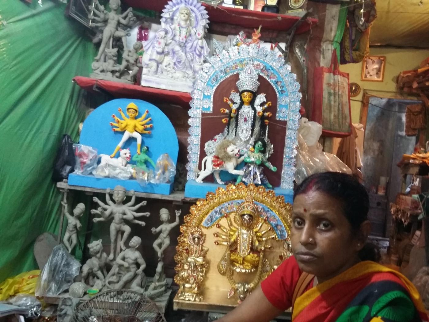 Mala Pal with her miniature Durga idol. by .