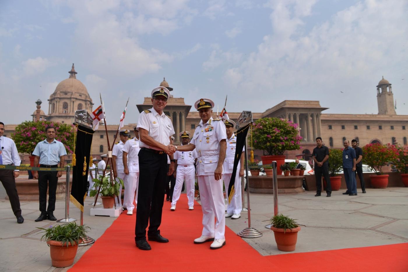 New Delhi: Chief of the Naval Staff, Admiral Sunil Lanba meets German Navy Chief Vice Admiral Andreas Krause at South Block in New Delhi, on Oct 18, 2018. (Photo: IANS) by .
