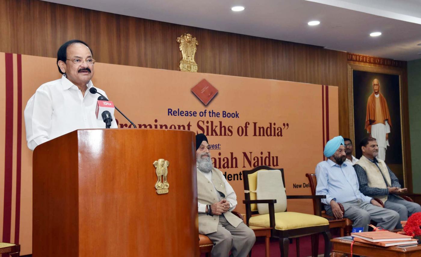 New Delhi: Vice President M. Venkaiah Naidu addresses at the launch of Prabhleen Singh's book 'Prominent Sikhs of India', in New Delhi on Oct 29, 2018. (Photo: IANS/PIB) by .