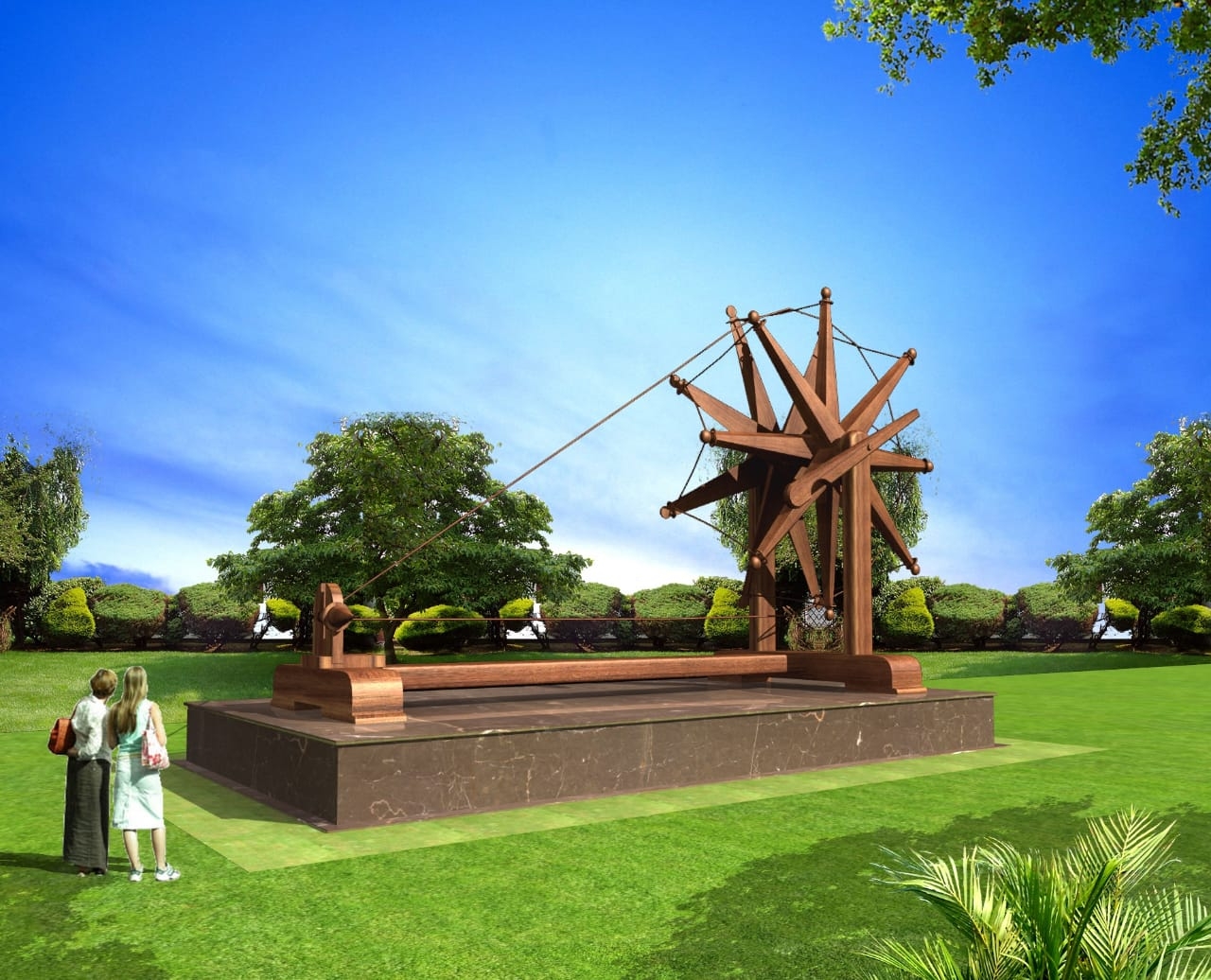 An artists impression of world's biggest 'charkha' or spinning wheel that will be unveiled outside Sevagram Ashram complex on Mahatma Gandhi's 150th birth anniversary in Wardha, Maharashtra. The approximately 31-feet X 19-feet charkha will be bigger than that installed at the Delhi airport. by .