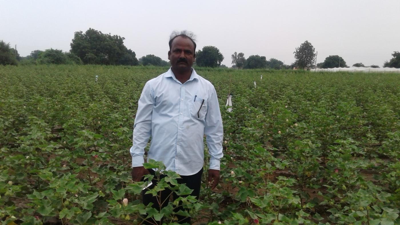 Farmer Ghule in front of the Automatic Irrigation Switch (AIS) installed at his farm. (Image: Nitin Jugran Bahuguna) by .