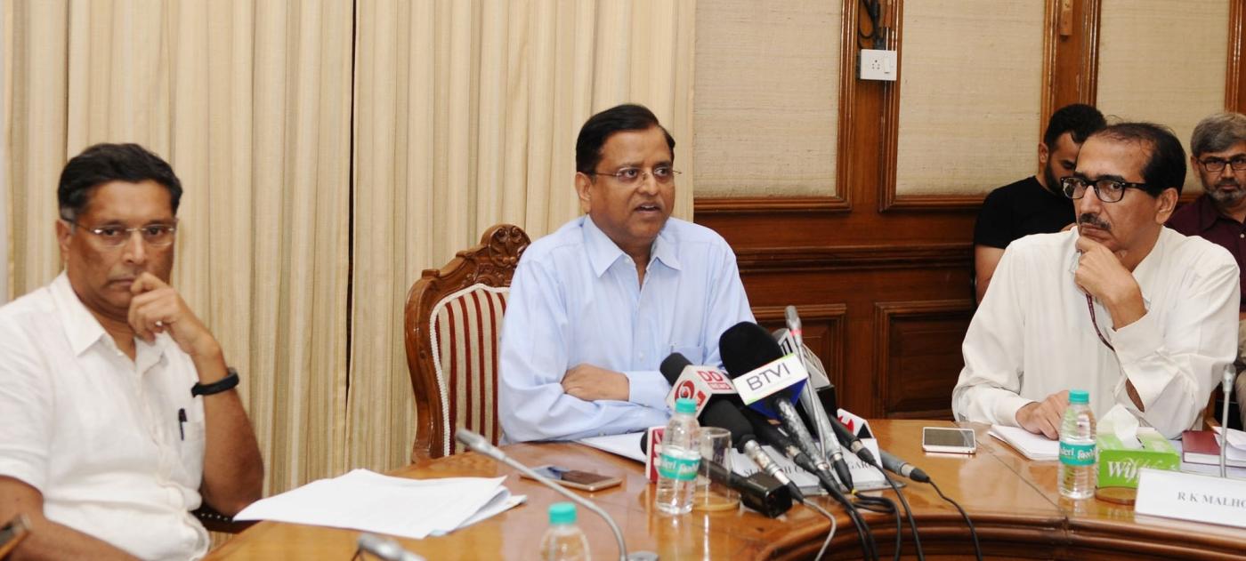 New Delhi: Department of Economic Affairs Secretary S.C. Garg addresses a press conference on GDP in New Delhi on May 31, 2018. Also seen Chief Economic Adviser, Dr. Arvind Subramanian. (Photo: IANS/PIB) by .