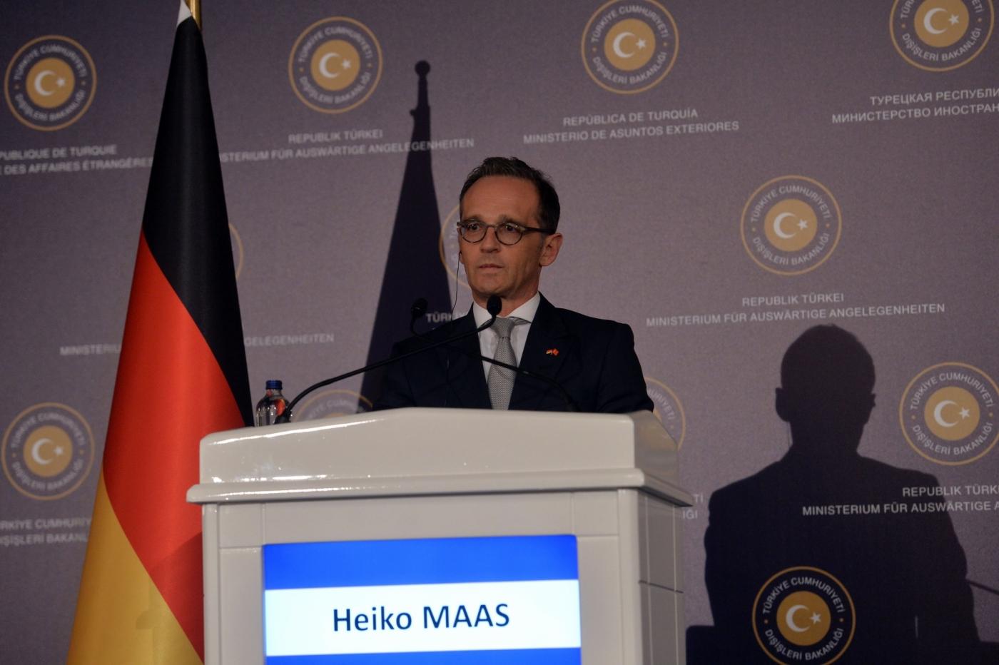 ANKARA, Sept. 5, 2018 (Xinhua) -- German Foreign Minister Heiko Maas speaks at a joint press conference with his Turkish counterpart Mevlut Cavusoglu (not seen in picture) in Ankara, Turkey, on Sept. 5, 2018. Turkey and Germany will work intensely to strengthen bilateral ties and prevent the escalation of conflicts in Syria's Idlib region, foreign ministers of the two countries stressed Wednesday in Ankara. (Xinhua/Mustafa Kaya/IANS) by .