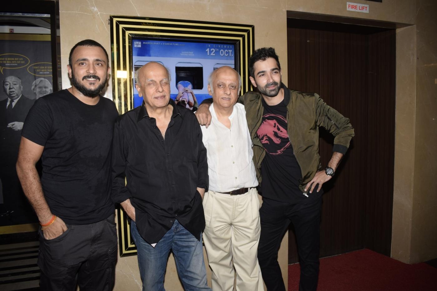 Mumbai: Producers Mahesh Bhatt, Mukesh Bhatt and actor Varun Mitra at the special screening of film "Jalebi" in Mumbai on Oct 11, 2018. (Photo: IANS) by .