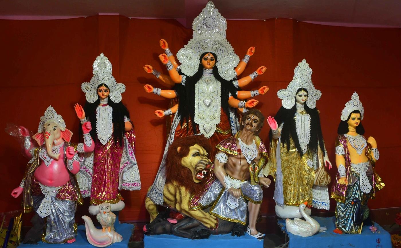 Kolkata: An idol of Goddess Durga at a Barasat pandal, in Kolkata on Oct 14, 2018. (Photo: IANS) by .