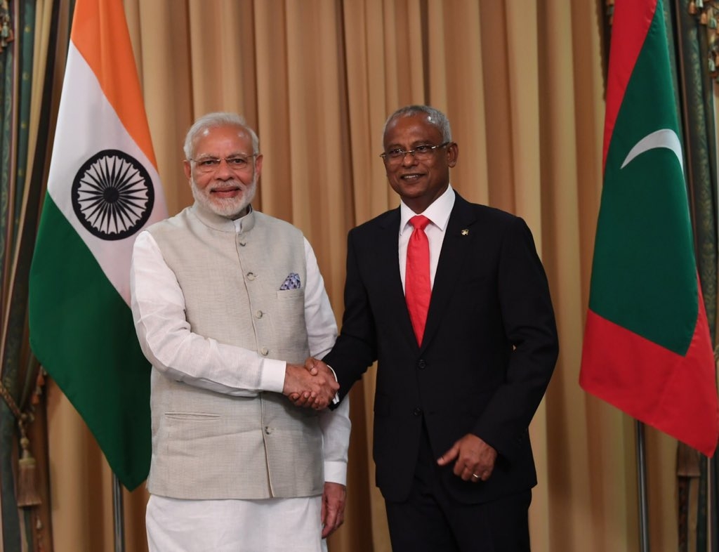 Male: Prime Minister Narendra Modi felicitates Ibrahim Mohamed Solih on his assumption of office as the 7th President of Maldives in Male, Maldives on Nov 17, 2018. (Photo: IANS/MEA) by .