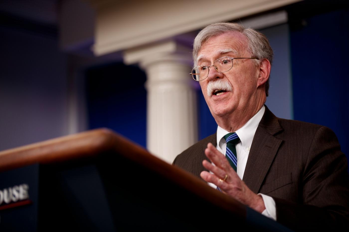 WASHINGTON, Nov. 27, 2018 (Xinhua) -- U.S. National Security Advisor John Bolton speaks at a press briefing at the White House in Washington D.C., the United States, on Nov. 27, 2018. John Bolton said on Tuesday that U.S. President Donald Trump and Saudi Crown Prince Mohammed bin Salman are not expected to hold a formal bilateral meeting during the Group of 20 (G20) summit in Argentina. (Xinhua/Ting Shen/IANS) by .