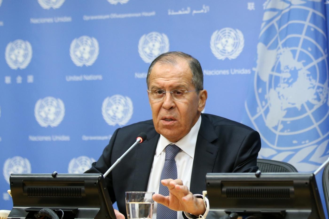 UNITED NATIONS, Sept. 29, 2018 (Xinhua) -- Russian Foreign Minister Sergey Lavrov attends a press conference at the UN headquarters in New York on Sept. 28, 2018. (Xinhua/Qin Lang/IANS) by .