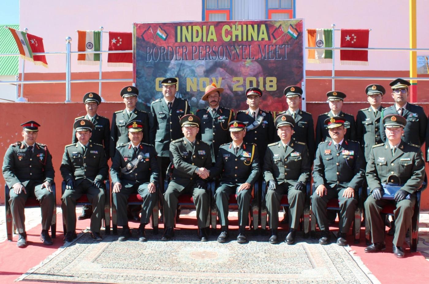 Bum-la: The Indian Army and China's People's Liberation Army (PLA) personnel during a first-ever border personnel meeting (BPM) at the Major General-level between Indian Army and Chinese PLA at Bum-la in Arunachal Pradesh on Nov 9, 2018. (Photo: IANS) by .