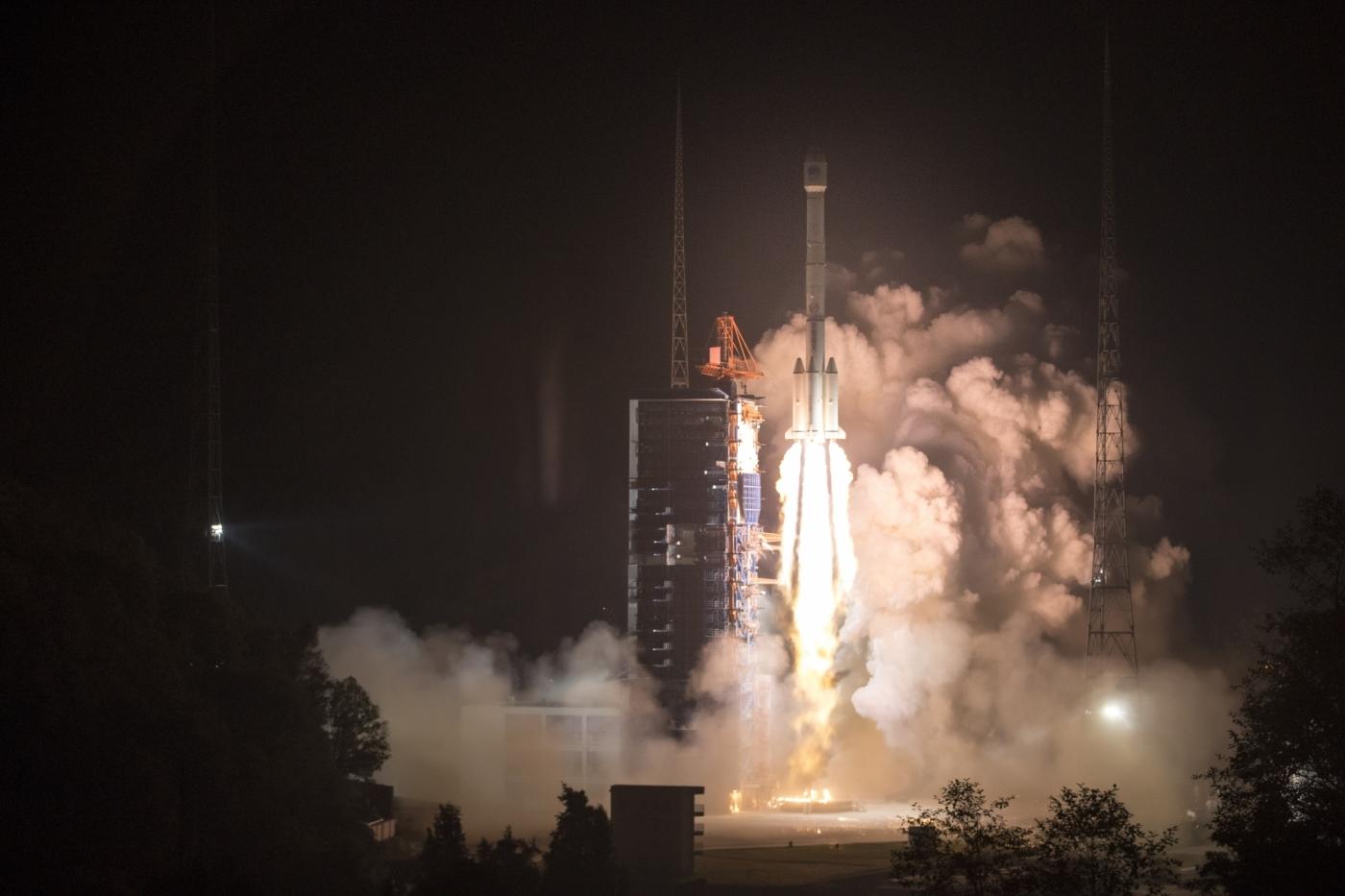 XICHANG, Nov. 19, 2018 (Xinhua) -- China sends two new satellites of the BeiDou Navigation Satellite System (BDS) into space on a Long March-3B carrier rocket from the Xichang Satellite Launch Center in southwest China's Sichuan Province, at 2:07 a.m. on Nov. 19, 2018. (Xinhua/Ju Zhenhua/IANS) by .