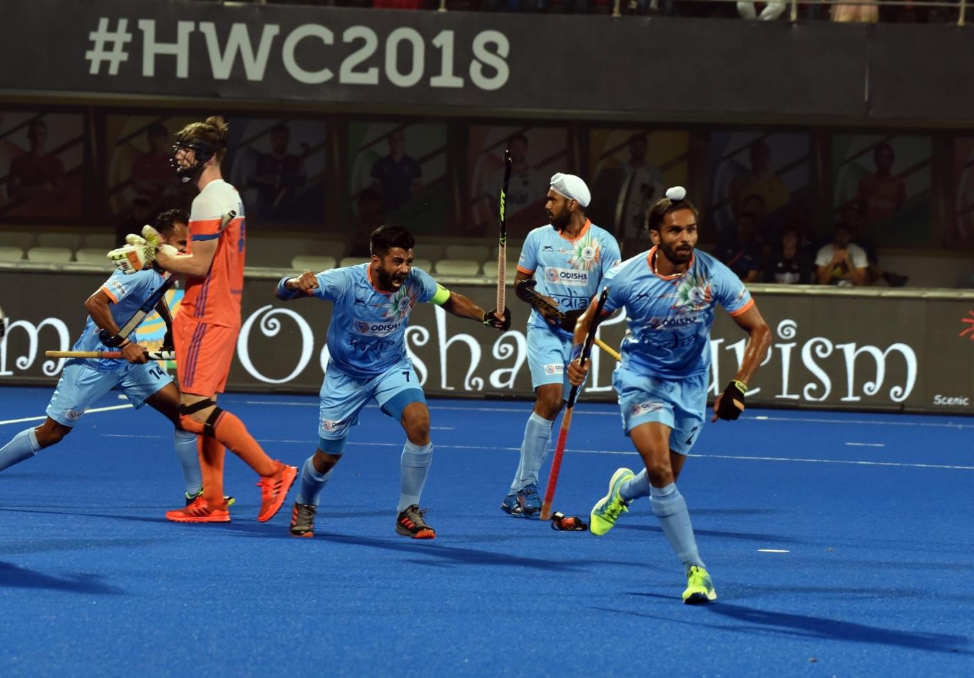 Bhubaneswar: Players in action during a Men's Hockey World Cup 2018 match between India and Netherlands at Kalinga Stadium in Bhubaneswar on Dec 12, 2018. (Photo: IANS) by .