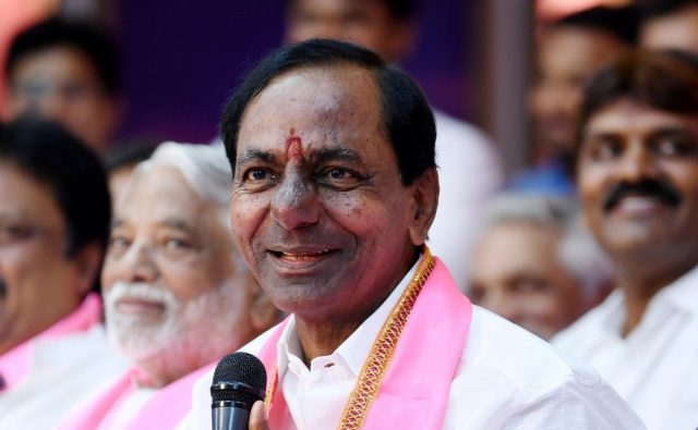 Hyderabad: Telangana Rashtra Samithi (TRS) chief K Chandrasekhar Rao during his swearing in ceremony as Chief Minister of Telangana at Raj Bhavan in Hyderabad on Dec 13, 2018. (Photo: IANS) Hyderabad: Telangana Rashtra Samithi (TRS) chief K Chandrasekhar Rao during his swearing in ceremony as Chief Minister of Telangana at Raj Bhavan in Hyderabad on Dec 13, 2018. (Photo: IANS) by .