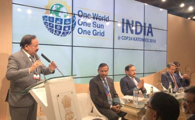 Katowice: Union Minister for Science & Technology, Earth Sciences and Environment, Forest & Climate Change, Dr. Harsh Vardhan addresses at the inauguration of the Indian Pavilion at COP24 in Katowice, Poland on Dec 3, 2018. Also seen Ministry of Environment, Forest and Climate Change Secretary C.K. Mishra. (Photo: IANS/PIB) Katowice: Union Minister for Science & Technology, Earth Sciences and Environment, Forest & Climate Change, Dr. Harsh Vardhan addresses at the inauguration of the Indian Pavilion at COP24 in Katowice, Poland on Dec 3, 2018. Also seen Ministry of Environment, Forest and Climate Change Secretary C.K. Mishra. (Photo: IANS/PIB) by .