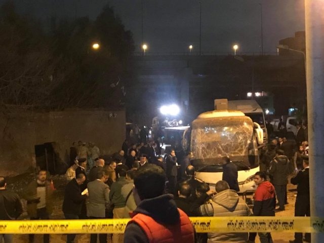 GIZA, Dec. 28, 2018 (Xinhua) -- Photo taken on Dec. 28, 2018 shows the site of an explosion in Giza, Egypt. Two Vietnamese tourists were killed Friday when a home-made bomb hit a bus carrying foreign tourists in Marioutiya area near the Giza Pyramids, Egyptian interior ministry said. (Xinhua/Ahmed Gomaa/IANS) GIZA, Dec. 28, 2018 (Xinhua) -- Photo taken on Dec. 28, 2018 shows the site of an explosion in Giza, Egypt. Two Vietnamese tourists were killed Friday when a home-made bomb hit a bus carrying foreign tourists in Marioutiya area near the Giza Pyramids, Egyptian interior ministry said. (Xinhua/Ahmed Gomaa/IANS) by .