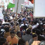 Bhopal: Madhya Pradesh Congress President Kamal Nath being greeted by party workers as he arrives at party office in Bhopal on Dec 11, 2018. He wrote a letter to Governor Anandiben Patel late on Tuesday and sought an early response from her. In his letter, he has said the Congress party as emerged as the single-largest party with majority support. The party has won 88 seats and is leading in 26 seat (at the time of publication of this picture). (Photo: IANS) by .