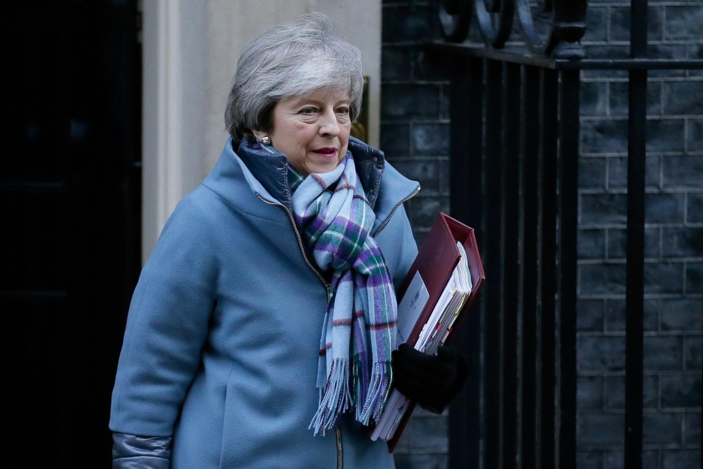 London, Jan. 30, 2019 (Xinhua) British Prime Minister Theresa May leaves 10 Downing Street for Prime Minister's Questions in the House of Commons in London, Britain, on Jan. 30, 2019. The British House of Commons on Tuesday passed an amendment to allow Prime Minister Theresa May to renegotiate a Brexit deal with the European Union (EU) despite repeated warnings from Brussels that it does not want to reopen the treaty signed off by the other 27 EU leaders. (Xinhua/Tim Ireland/IANS) by .