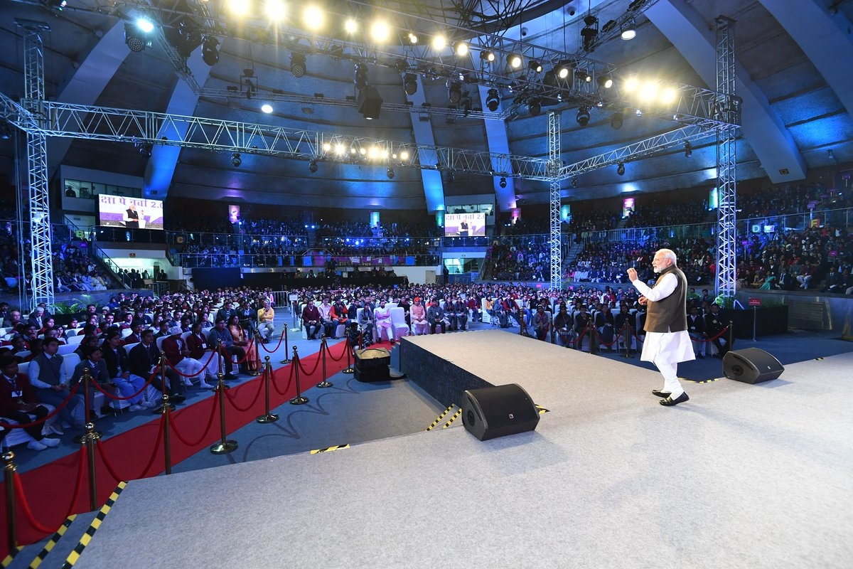 New Delhi: Prime Minister Narendra Modi addresses at ''Pariksha Pe Charcha 2.0'' programme in New Delhi, on Jan 29, 2019. (Photo: IANS/PIB) by .