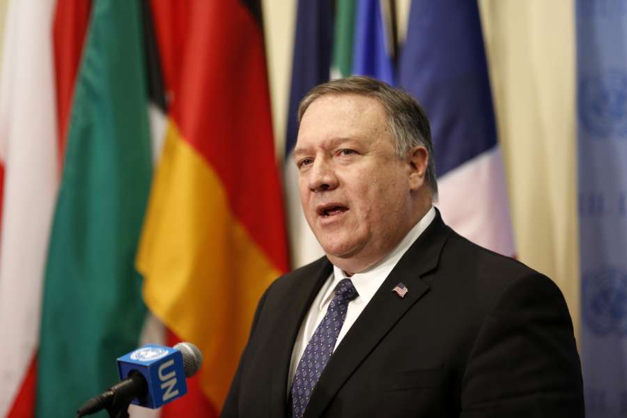 UNITED NATIONS, Jan. 26, 2019 (Xinhua) -- U.S. Secretary of State Mike Pompeo speaks to the press on the situation in Venezuela, at the UN headquarters in New York, Jan. 26, 2019. Pompeo participated in and briefed a United Nations Security Council emergency meeting on the situation in Venezuela here on Saturday. (Xinhua/Li Muzi/IANS) by .