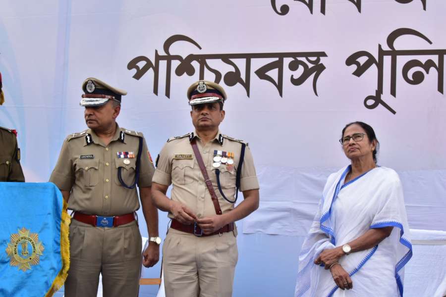 Kolkata: West Bengal Chief Minister Mamata Banerjee and Kolkata Police Commissioner Rajeev Kumar during the Joint Investiture ceremony of West Bengal Police and Kolkata Police, on Feb 4, 2019. (Photo: IANS) by .