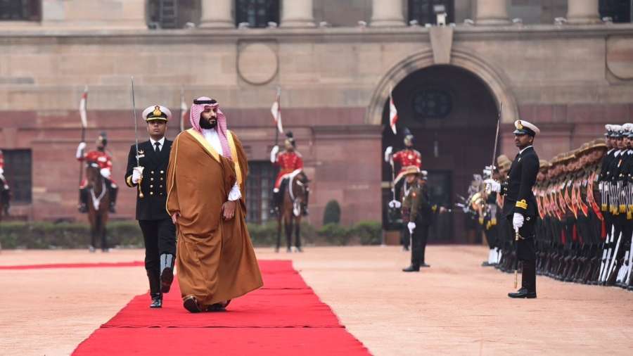 New Delhi: Saudi Crown Prince Mohammed bin Salman inspects the Guard of Honour during a ceremonial reception organised for him at Rashtrapati Bhawan in New Delhi, on Feb 20, 2019. (Photo: IANS/MEA) by .