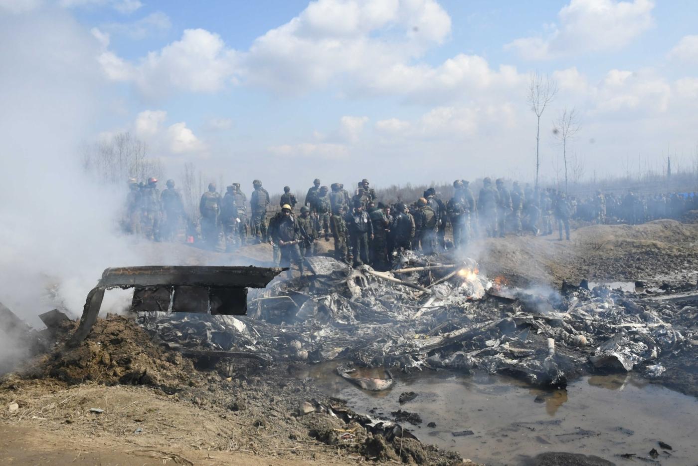 Budgam: Debris of an IAF aircraft that crashed in Budgam district of Jammu and Kashmir on Feb 27, 2019. (Photo: IANS) by .