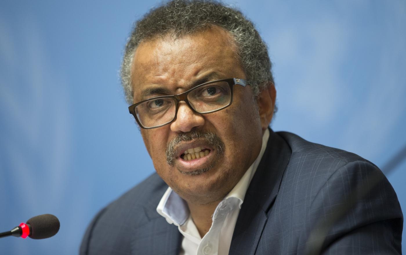 GENEVA, Aug. 14, 2018 (Xinhua) -- Director-General of the World Health Organization Tedros Adhanom Ghebreyesus attends a press conference in Geneva, Switzerland, Aug. 14, 2018. Tedros Adhanom Ghebreyesus said Tuesday that he's even more worried about the latest Ebola outbreak in the Democratic Republic of Congo (DR Congo) after his recent visit to the country, mainly because of the intense security challenge in the virus-hit areas. (Xinhua/Xu Jinquan/IANS) by .