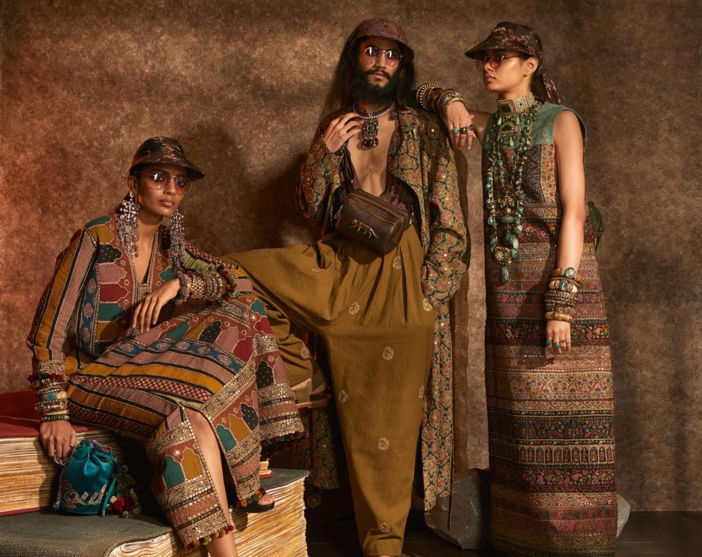 New Delhi: Models showcase "Kashgaar Bazaar" collection, a creation by fashion designer Sabyasachi Mukherjee on the 20th year celebrations of his brand "Sabyasachi", in New Delhi, on April 6, 2019. (Photo: IANS) by .