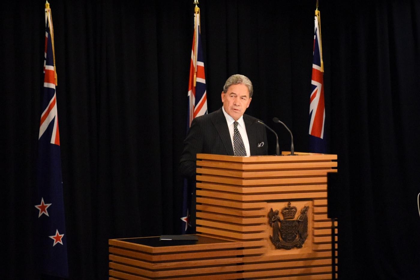 WELLINGTON, Oct. 19, 2017 (Xinhua) -- Winston Peters, leader of New Zealand First party, addresses media in Wellington, New Zealand, on Oct. 19, 2017. The New Zealand First party has decided to side with the Labor party to form the coalition government, NZ First party leader Winston Peters announced here Thursday. (Xinhua/Su Liang/IANS) by .