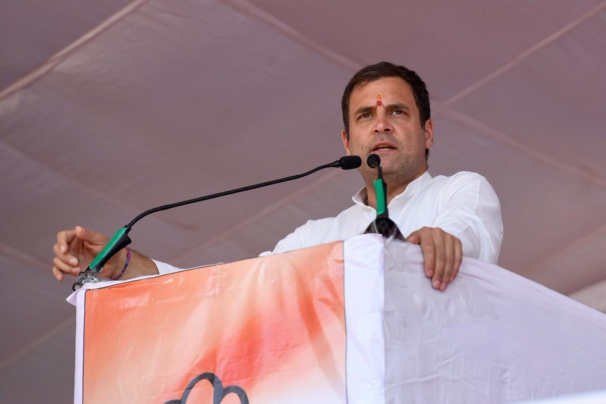 Dungarpur: Congress President Rahul Gandhi addresses a public rally in Dungarpur, Rajasthan on April 23, 2019. (Photo: IANS) by .