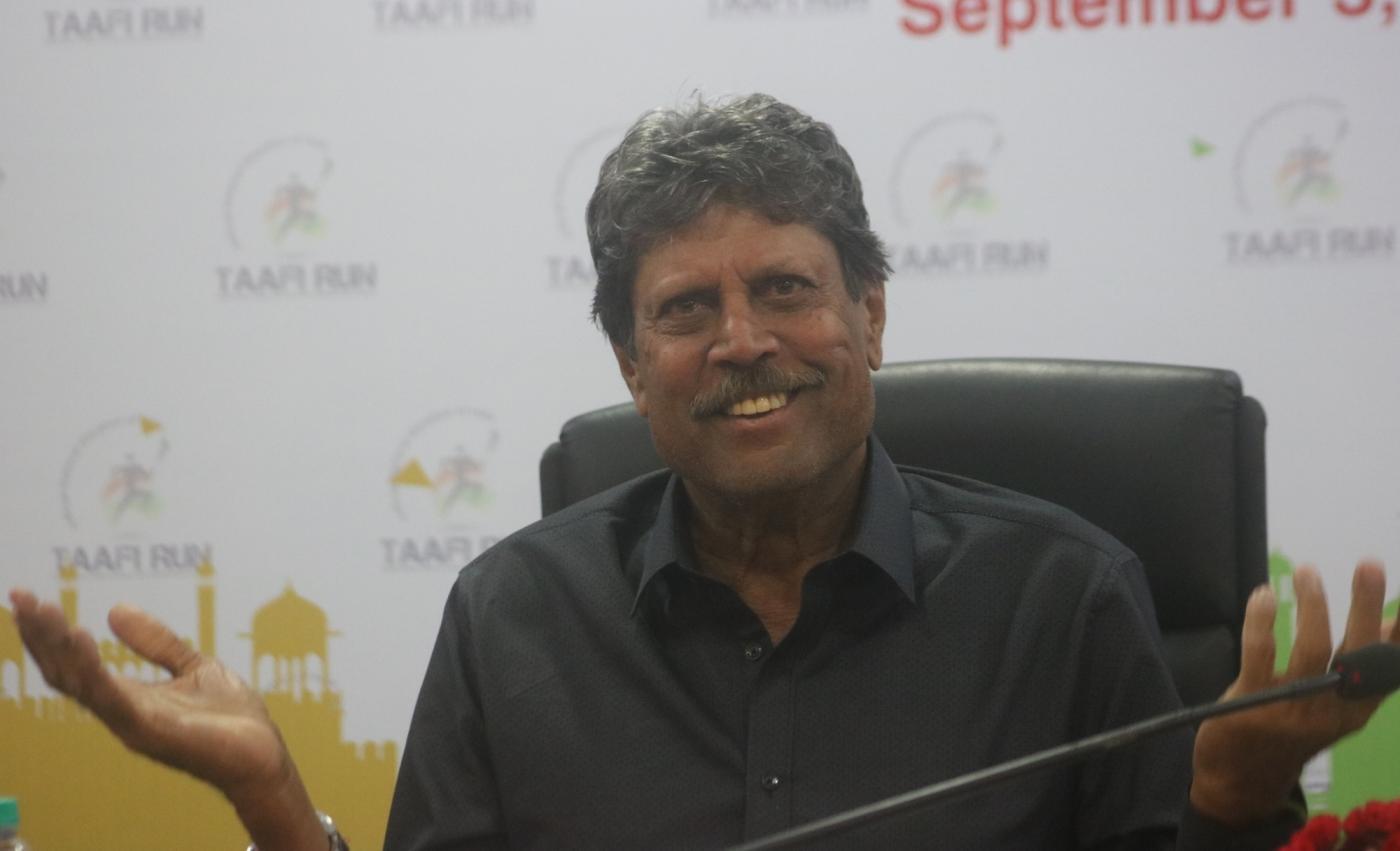 New Delhi: Former Indian cricketer and Lieutenant Colonel in the Territorial Army Kapil Dev addresses a press conference regarding 'TAAFI Run' - the official National Marathon Of India by Indian Territorial Army and Athletics Federation of India; in New Delhi on Sept 3, 2018. (Photo: IANS) by .