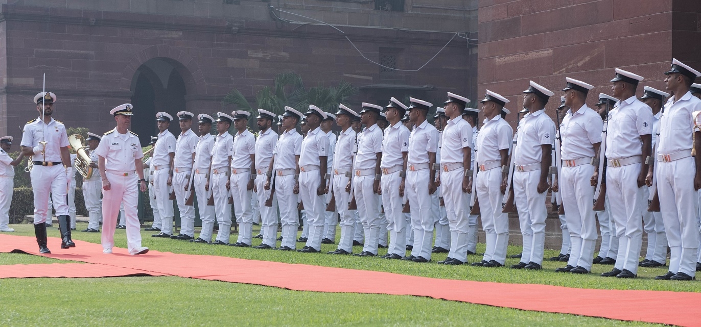 US Navy chief Admiral John Richardson inspects a guard of honour in New Delhi on Monday, May 13. (Photo: US Navy/IANS) by .