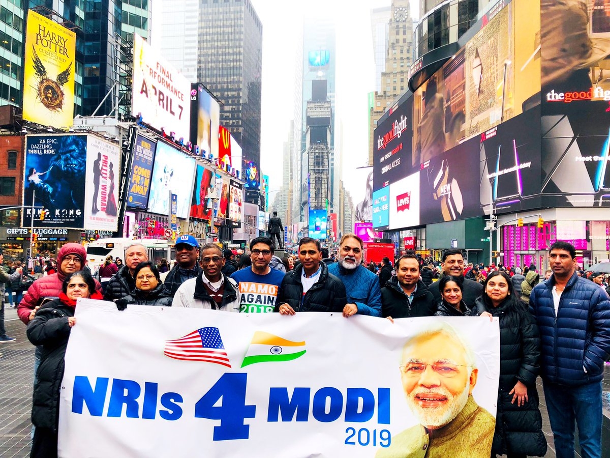 New York: Overseas Friends of BJP and NRIs4Modi at a rally in support of the BJP and Prime Minister Narendra Modi at New York's Times Square in March, 2019. (Photo: NRIs4Modi Tweet) by .