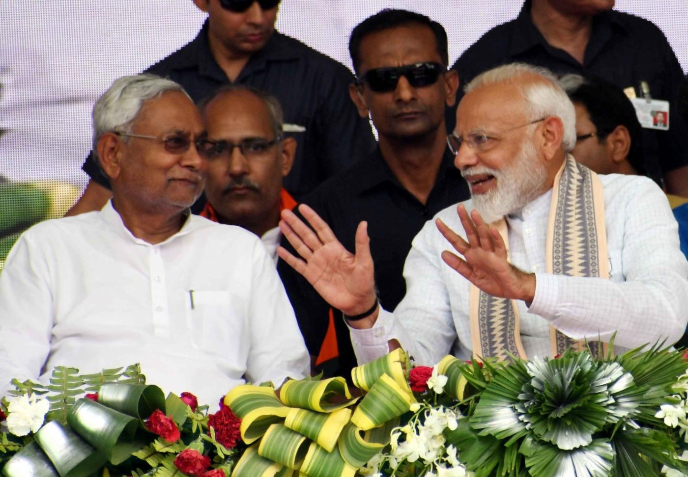 Muzaffarpur: Prime Minister Narendra Modi and Bihar Chief Minister Narendra Modi during a BJP rally in Bihar's Muzaffarpur on April 30, 2019. (Photo: IANS) by .
